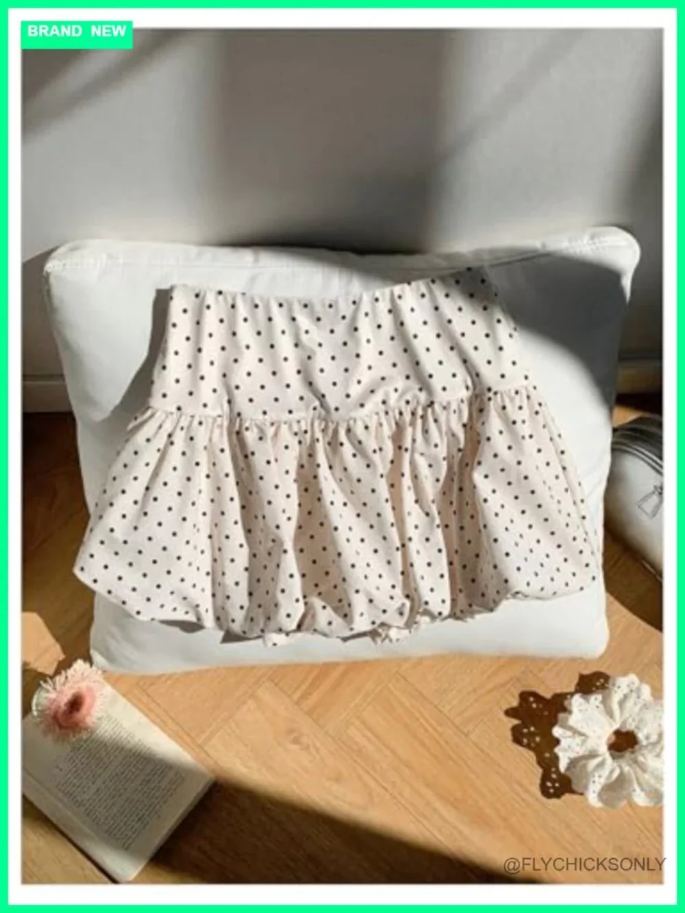 Polka Dot Bubble Skirt Low Waist Mini with Ruffle Hem High Stretch